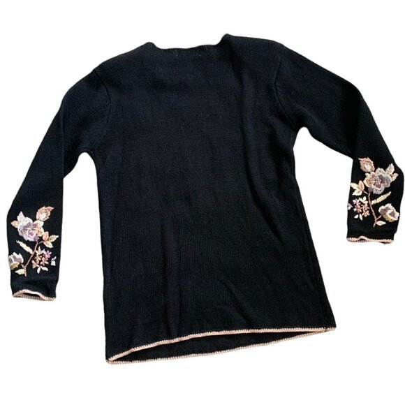 Vintage Worthington Floral Embroidered Beaded Accent Sweater M - Picture 4 of 9